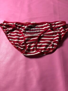 PINK Victoria's Secret Red and White Striped Bikini Panty
